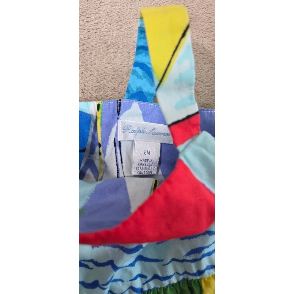 Ralph Lauren Sundress kids Girls size 6M Multicolor Sailboat AOP Print Lined EUC